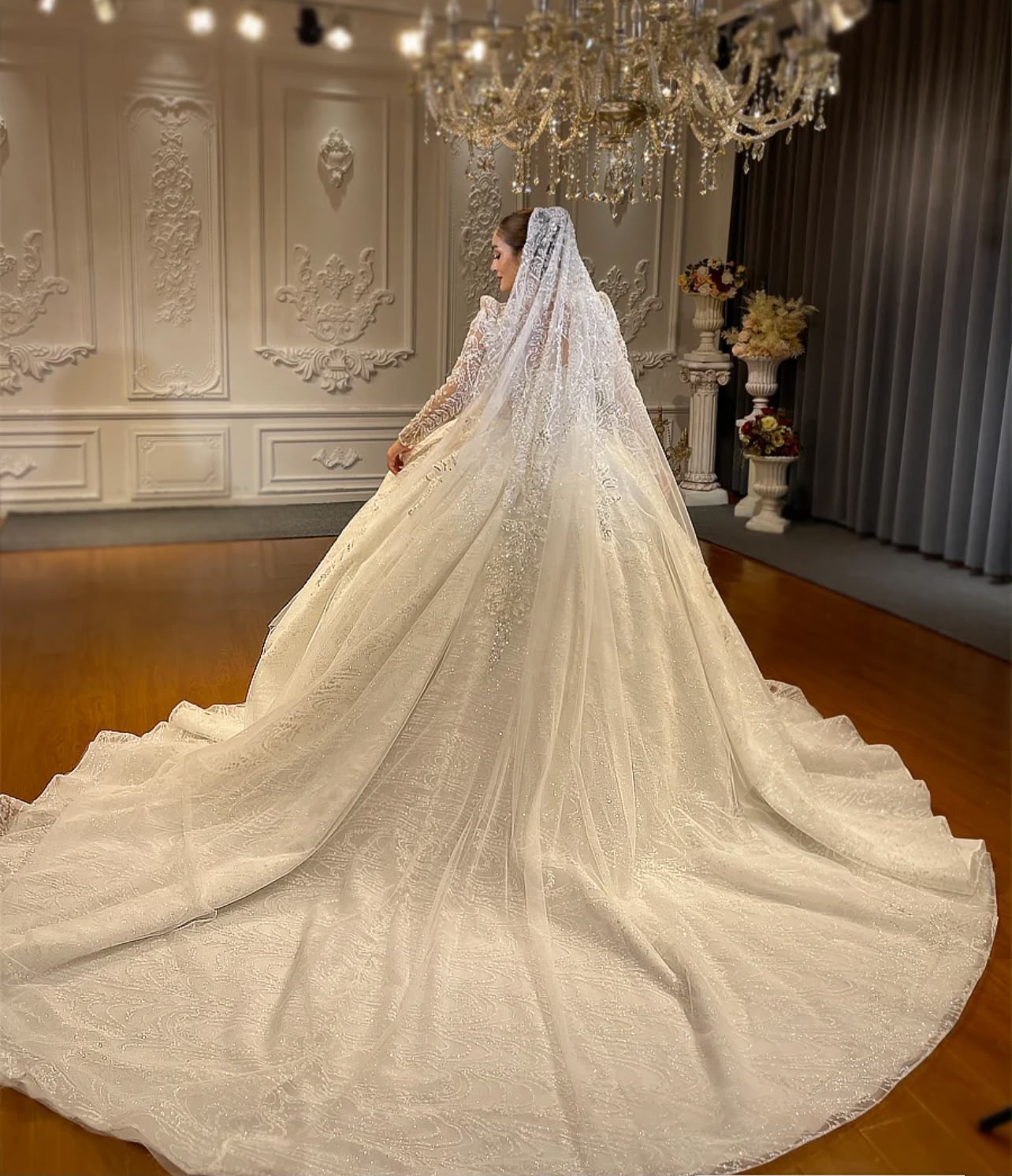 Ivory Lace Ball Gown — Train