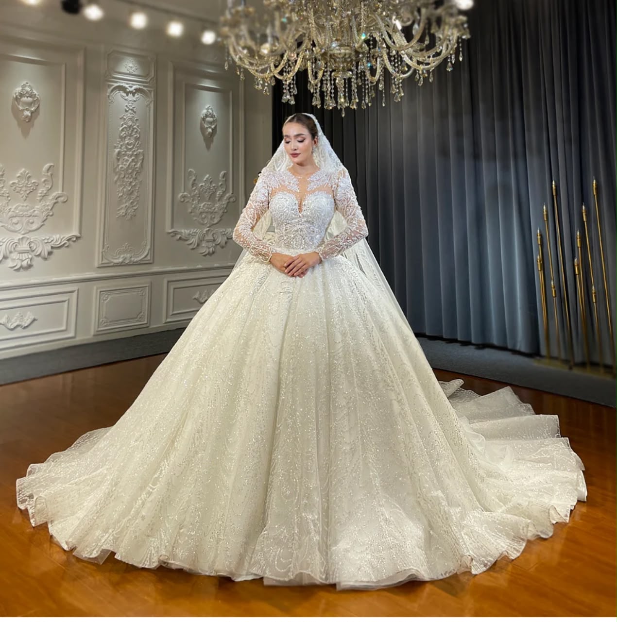 Ivory Lace Ball Gown — Full View