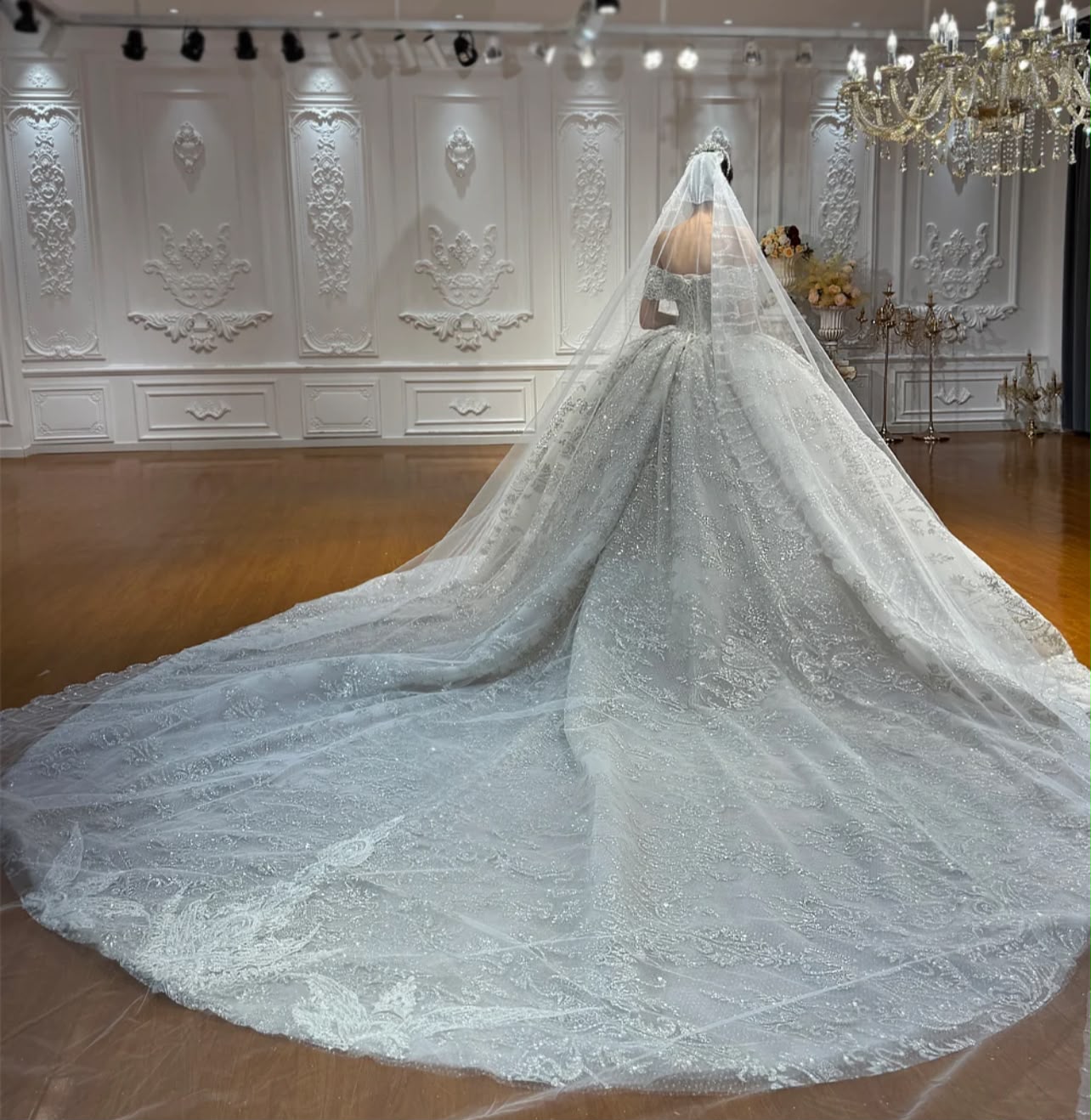 Silver Embellished Bridal Gown — Train