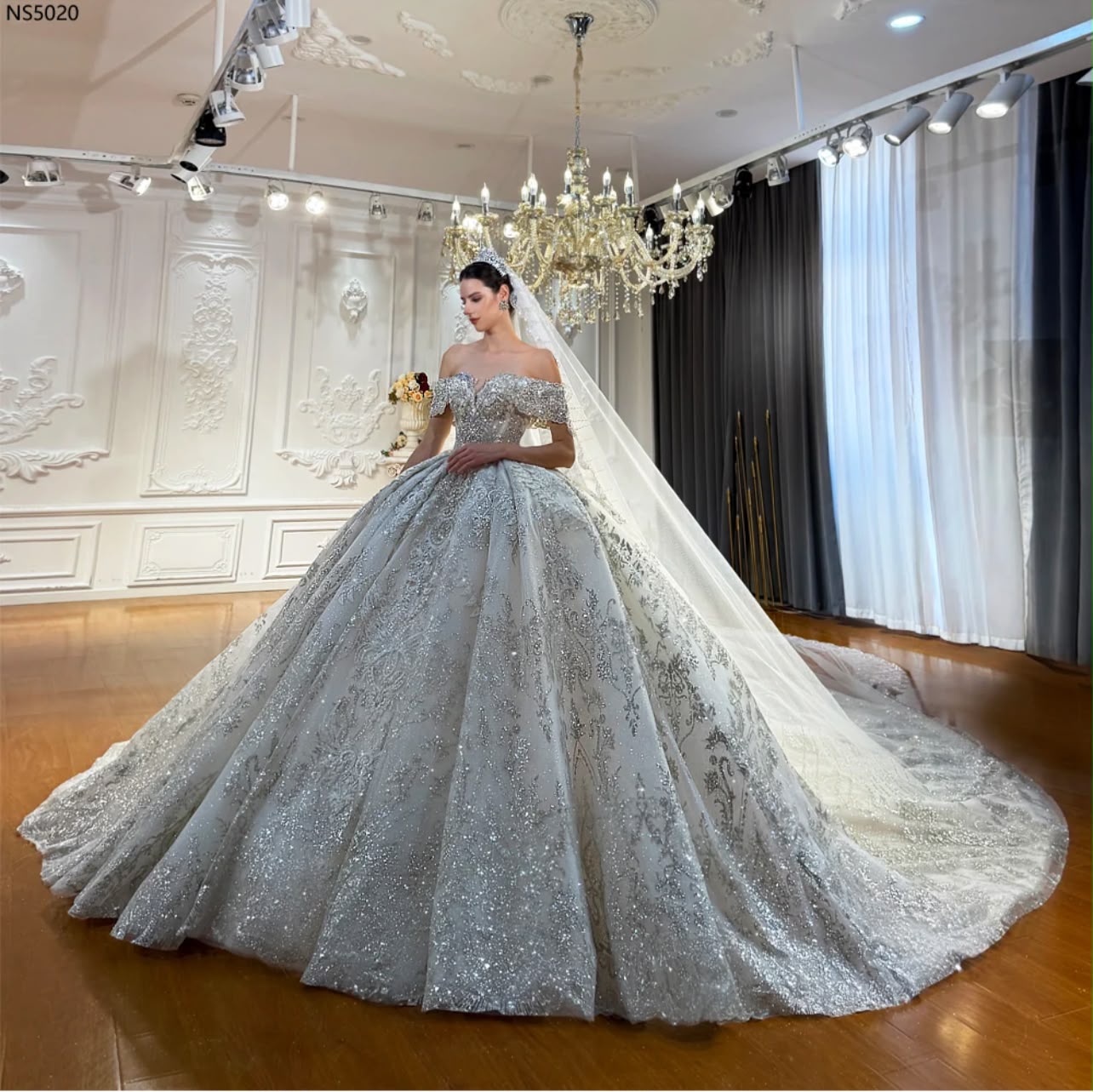 Silver Embellished Bridal Gown — Alternate View